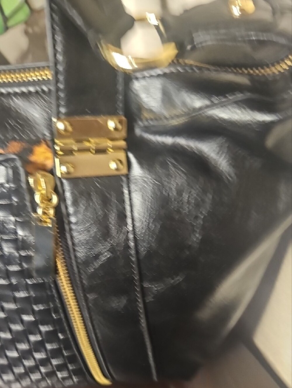 Black faux leather with Leopard Panel - Women's Handbag NWT - Picture 6 of 8